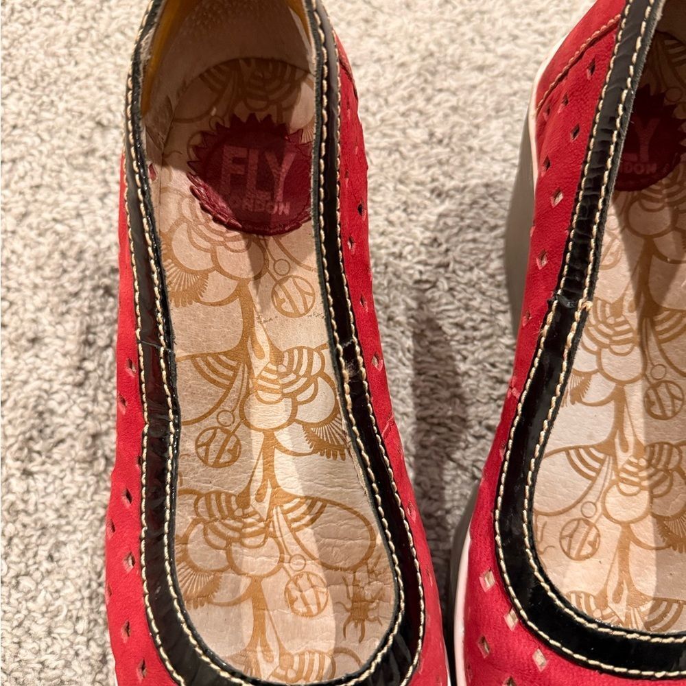Fly London Women's Red Perforated Flats - Picture 2 of 8